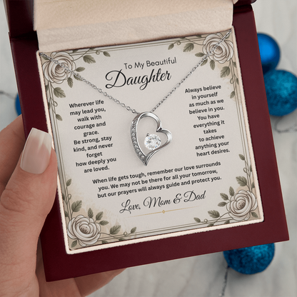 To My Beautiful Daughter Necklace from Mom and Dad – Faith & Motivational Heart Pendant
