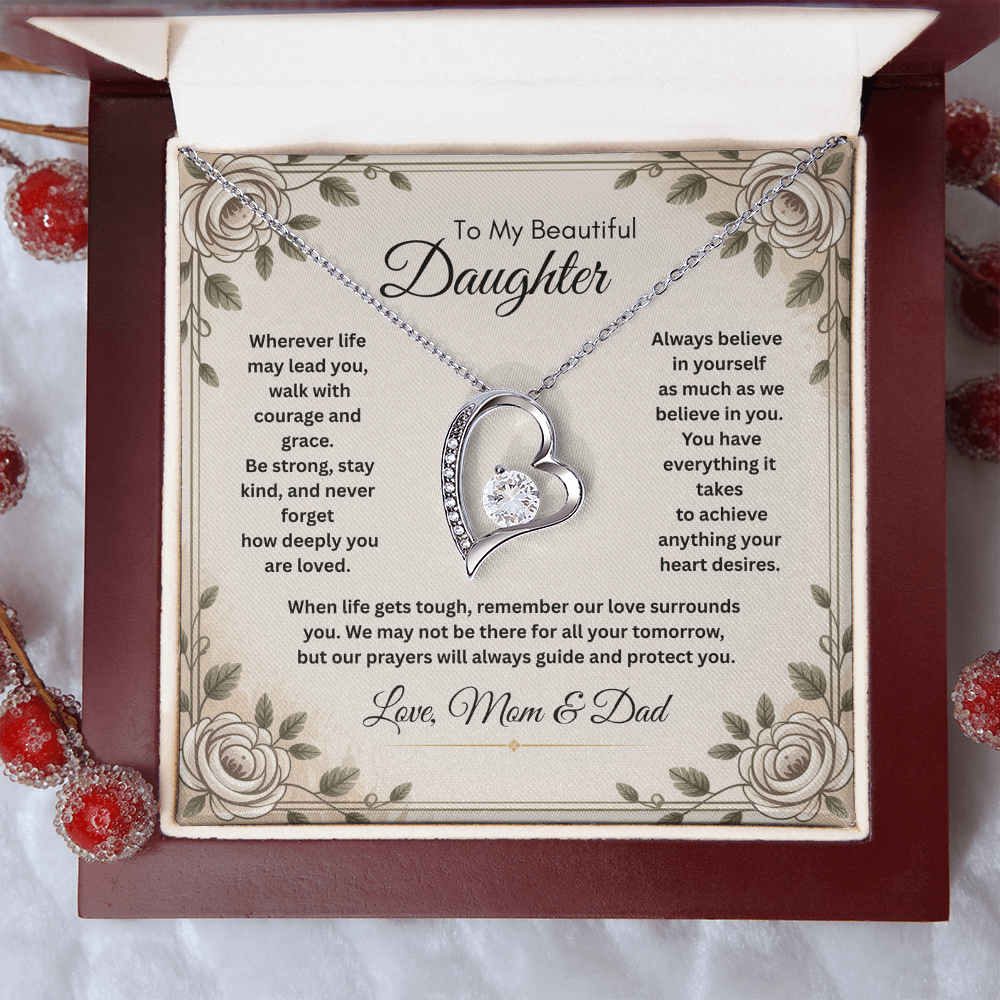 To My Beautiful Daughter Necklace from Mom and Dad – Faith & Motivational Heart Pendant