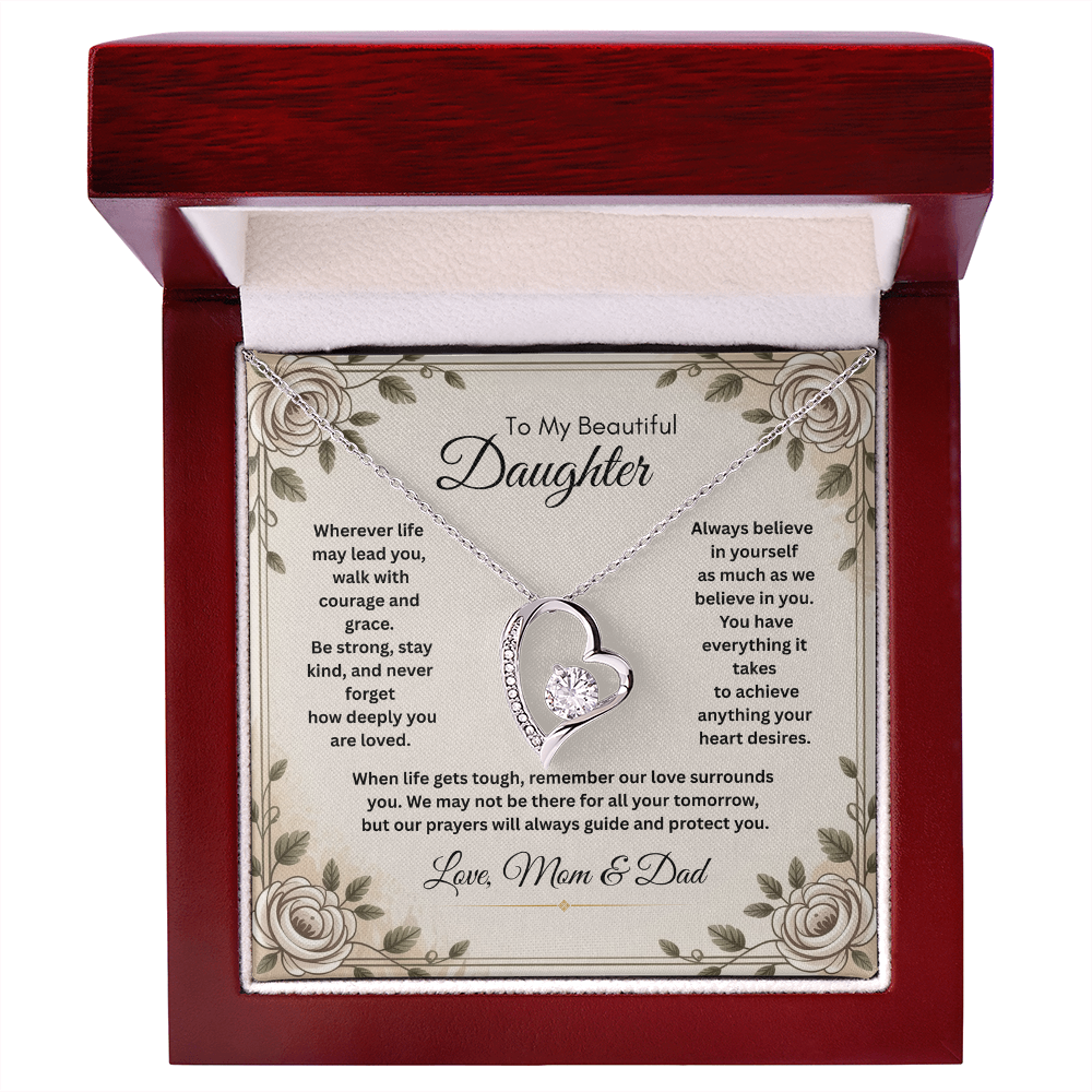 To My Beautiful Daughter Necklace from Mom and Dad – Faith & Motivational Heart Pendant