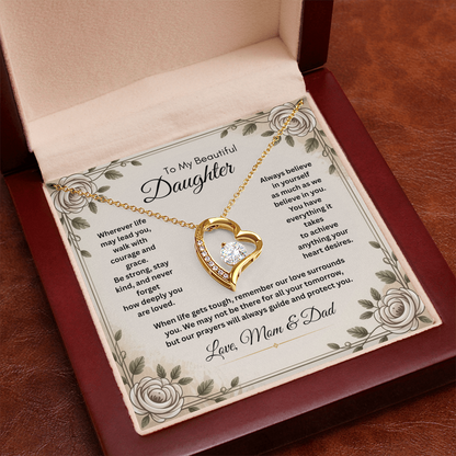 To My Beautiful Daughter Necklace from Mom and Dad – Faith & Motivational Heart Pendant