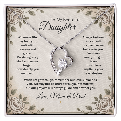 To My Beautiful Daughter Necklace from Mom and Dad – Faith & Motivational Heart Pendant