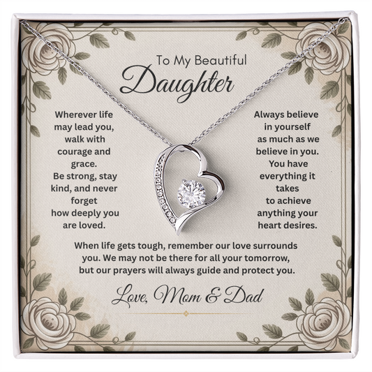 To My Beautiful Daughter Necklace from Mom and Dad – Faith & Motivational Heart Pendant