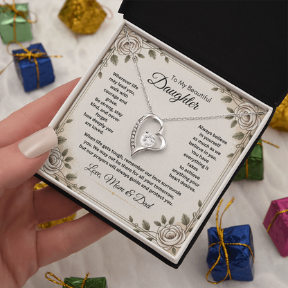 To My Beautiful Daughter Necklace from Mom and Dad – Faith & Motivational Heart Pendant