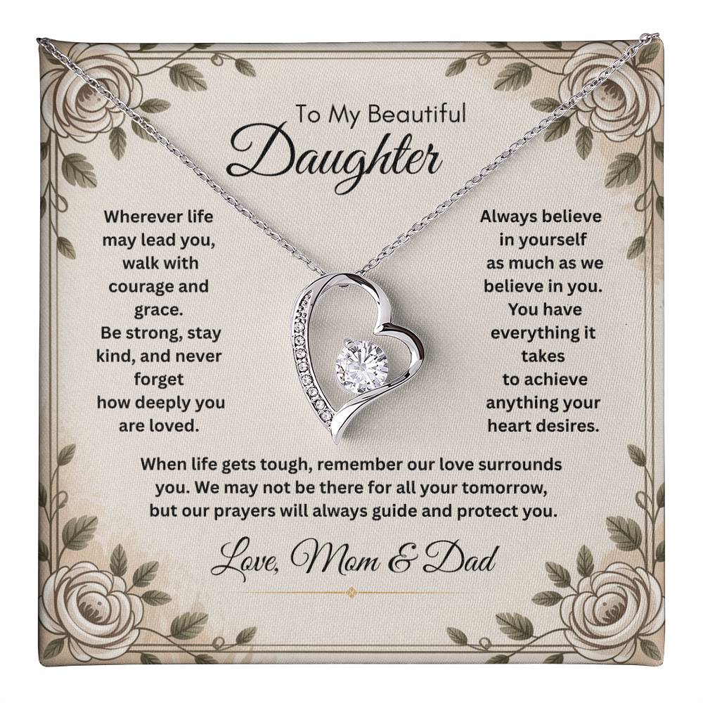 To My Beautiful Daughter Necklace from Mom and Dad – Faith & Motivational Heart Pendant