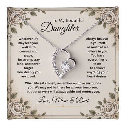 To My Beautiful Daughter Necklace from Mom and Dad – Faith & Motivational Heart Pendant