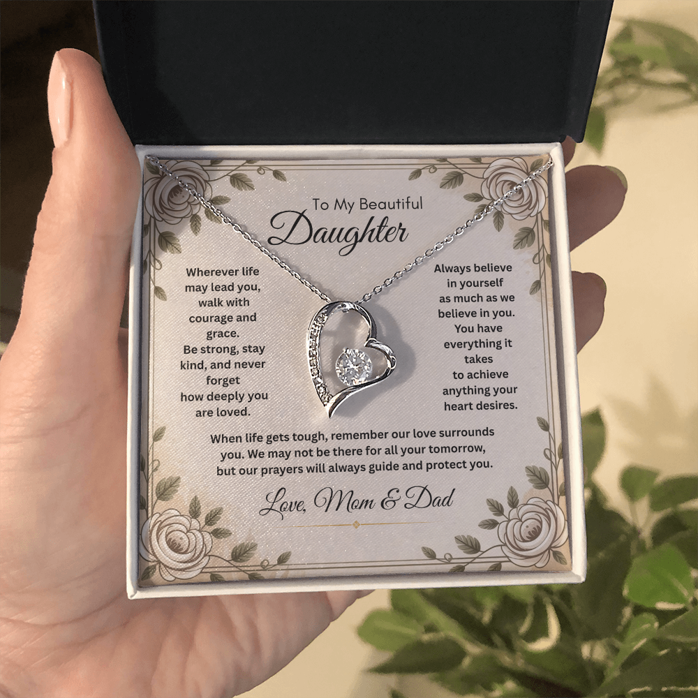 To My Beautiful Daughter Necklace from Mom and Dad – Faith & Motivational Heart Pendant
