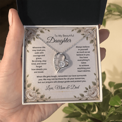 To My Beautiful Daughter Necklace from Mom and Dad – Faith & Motivational Heart Pendant