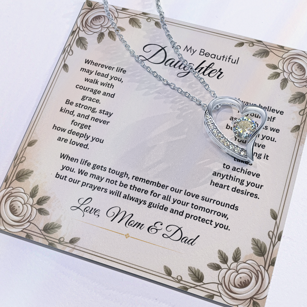 To My Beautiful Daughter Necklace from Mom and Dad – Faith & Motivational Heart Pendant