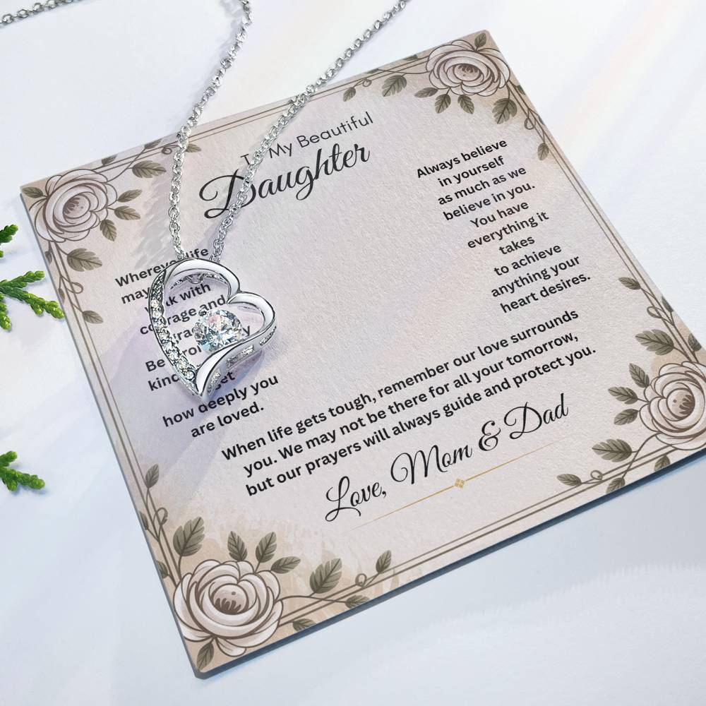 To My Beautiful Daughter Necklace from Mom and Dad – Faith & Motivational Heart Pendant