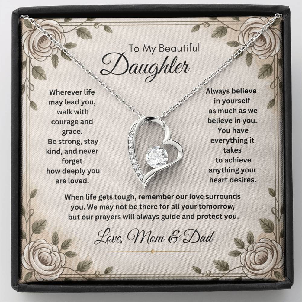 To My Beautiful Daughter Necklace from Mom and Dad – Faith & Motivational Heart Pendant