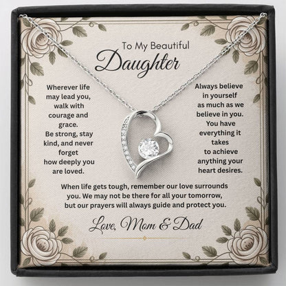 To My Beautiful Daughter Necklace from Mom and Dad – Faith & Motivational Heart Pendant