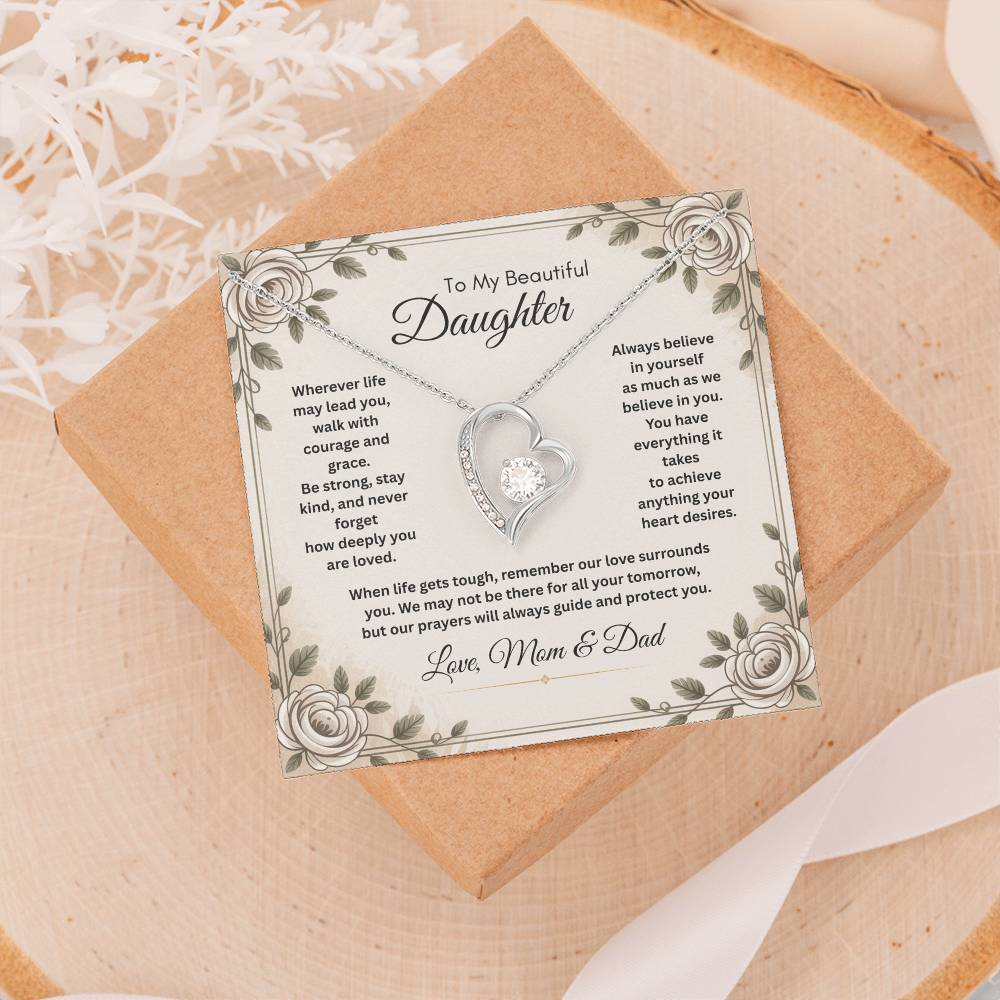 To My Beautiful Daughter Necklace from Mom and Dad – Faith & Motivational Heart Pendant