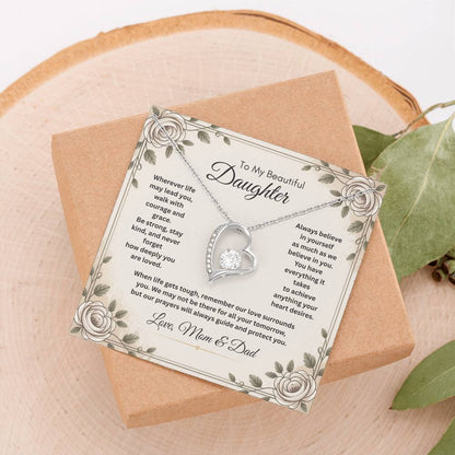 To My Beautiful Daughter Necklace from Mom and Dad – Faith & Motivational Heart Pendant