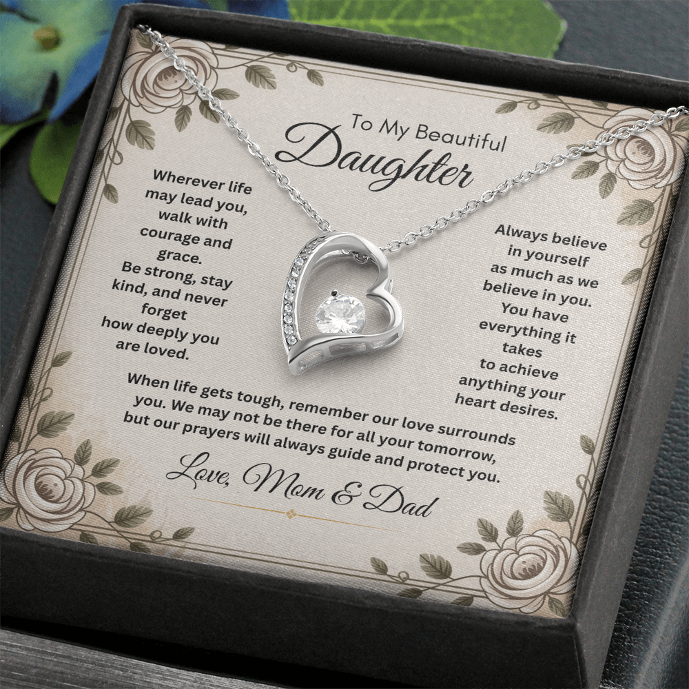 To My Beautiful Daughter Necklace from Mom and Dad – Faith & Motivational Heart Pendant