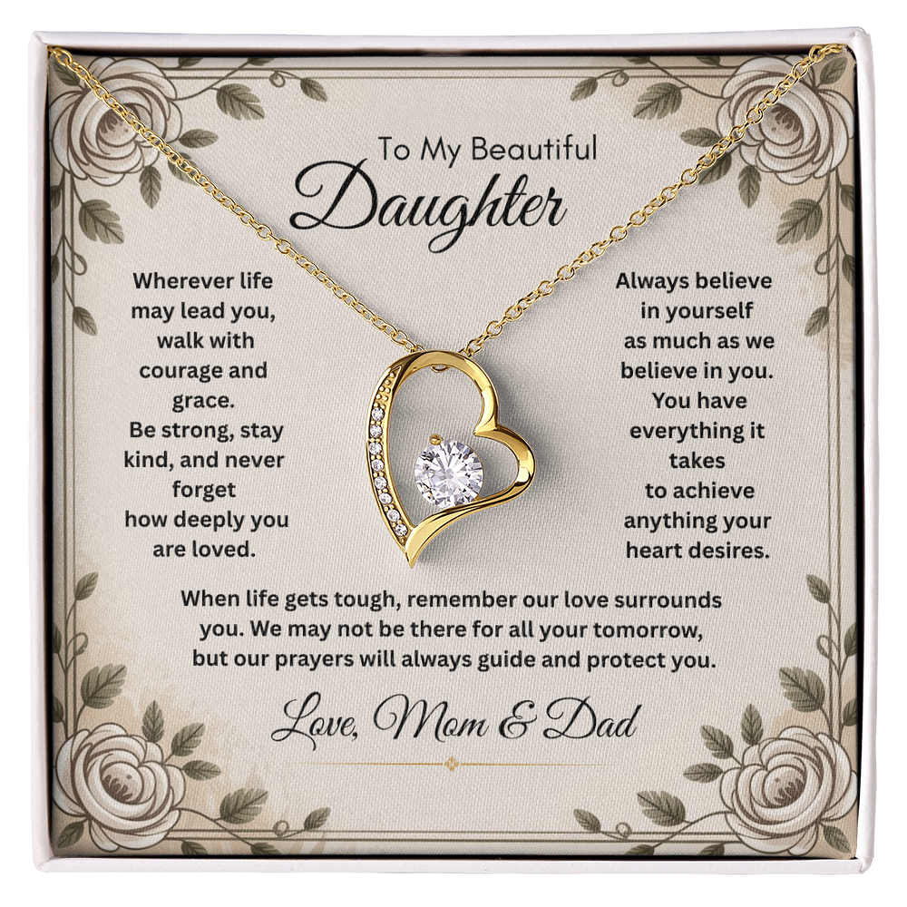 To My Beautiful Daughter Necklace from Mom and Dad – Faith & Motivational Heart Pendant