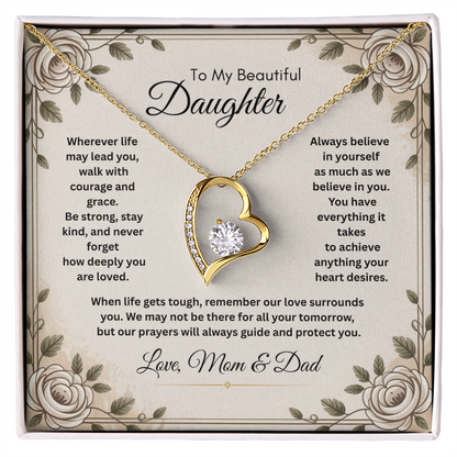 To My Beautiful Daughter Necklace from Mom and Dad – Faith & Motivational Heart Pendant