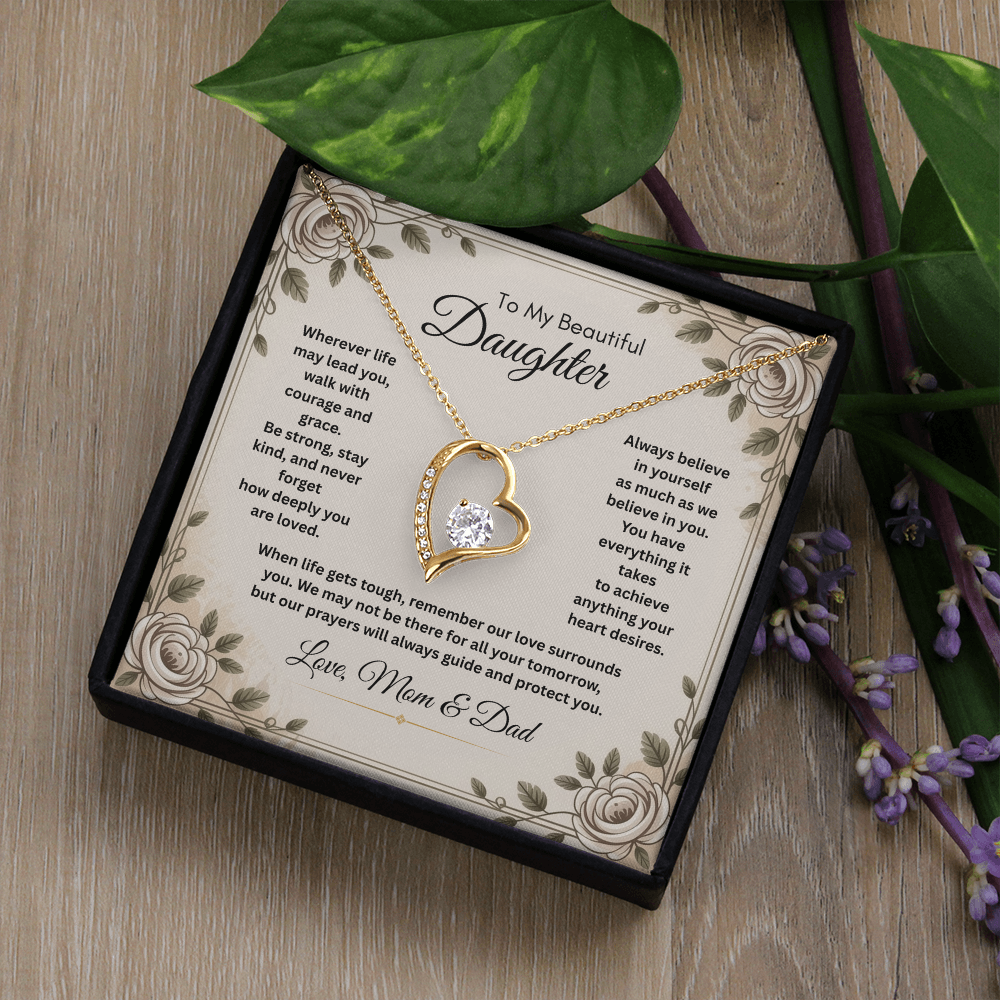 To My Beautiful Daughter Necklace from Mom and Dad – Faith & Motivational Heart Pendant