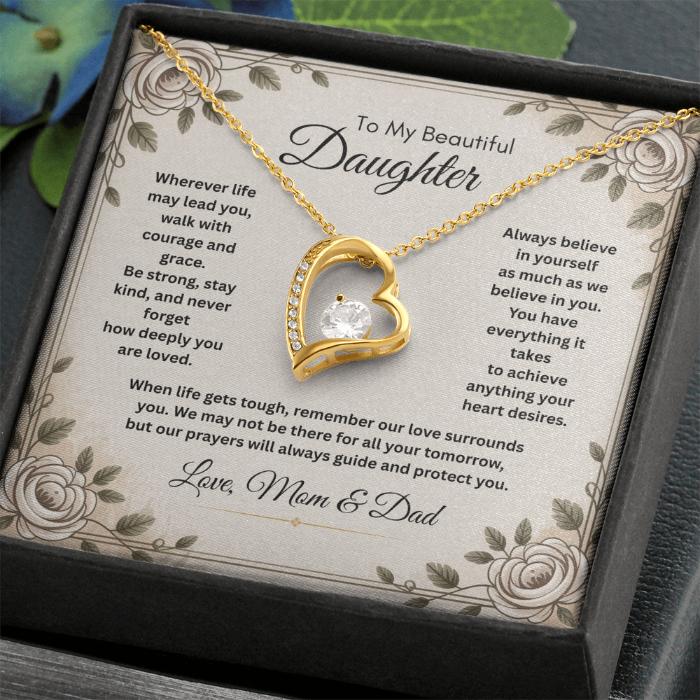 To My Beautiful Daughter Necklace from Mom and Dad – Faith & Motivational Heart Pendant