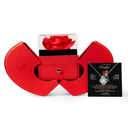 Father Daughter Necklace with Heartfelt Message & Elegant Rose Gift Box