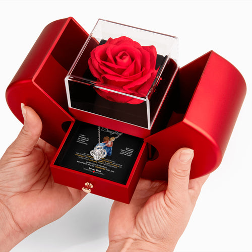 Father Daughter Necklace with Heartfelt Message & Elegant Rose Gift Box