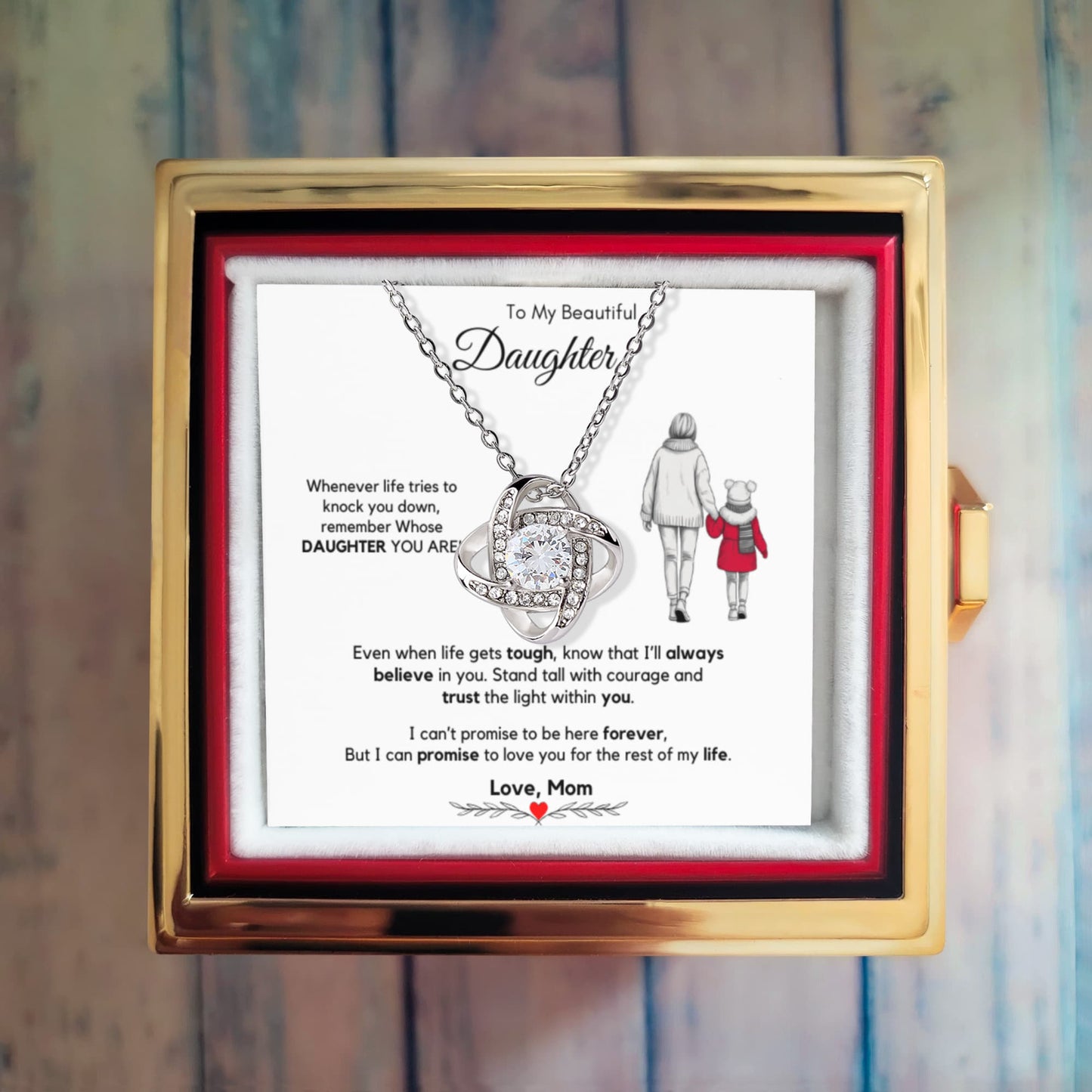 To My Beautiful Daughter Necklace from Mom with Rotating Gift Box