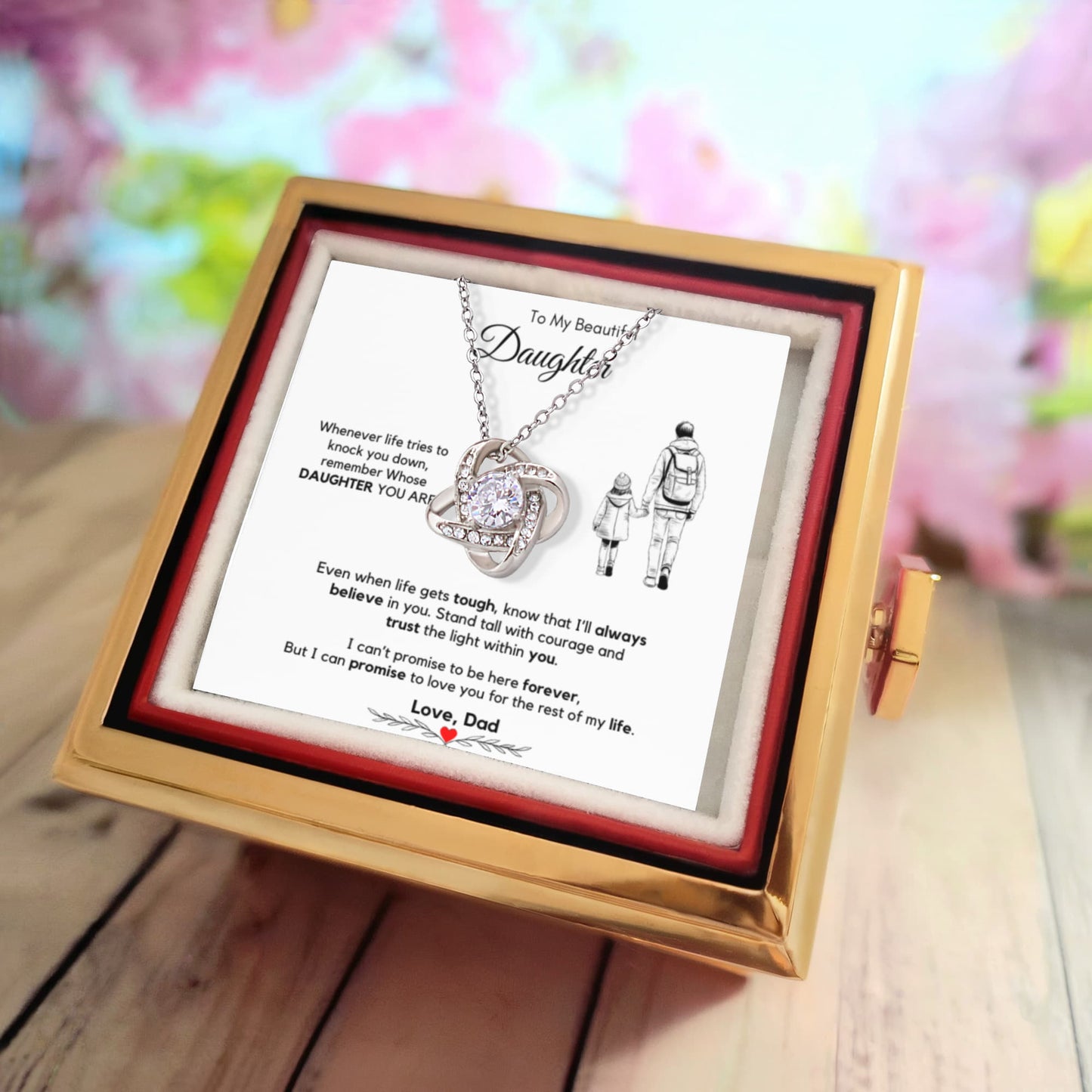 To My Beautiful Daughter Necklace from Dad with Rotating Gift Box