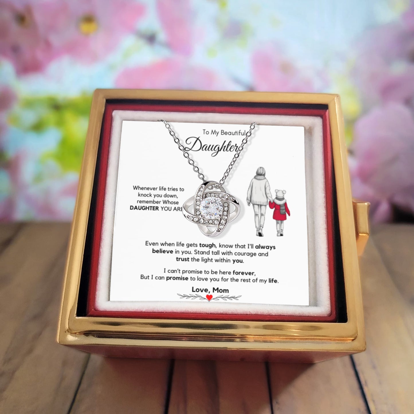 To My Beautiful Daughter Necklace from Mom with Rotating Gift Box