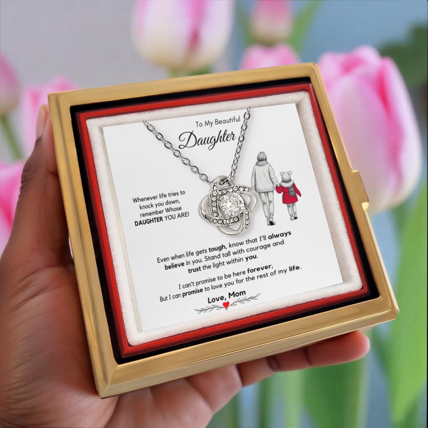 To My Beautiful Daughter Necklace from Mom with Rotating Gift Box