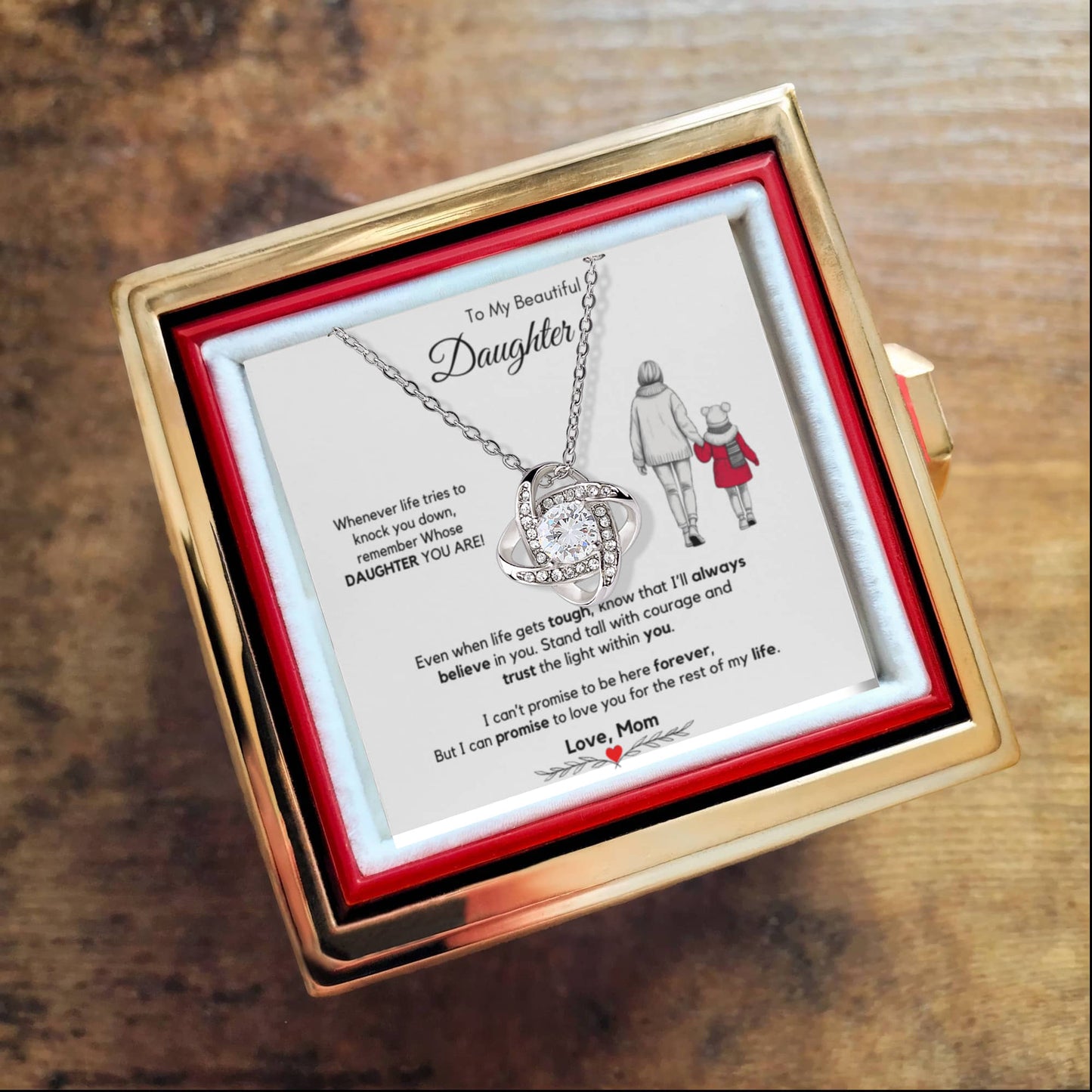 To My Beautiful Daughter Necklace from Mom with Rotating Gift Box